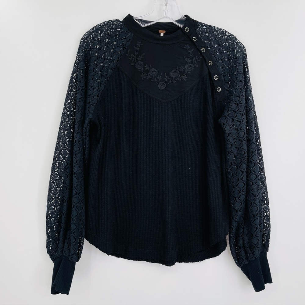 Free People sweetest thing thermal lace crochet bishop balloon sleeves